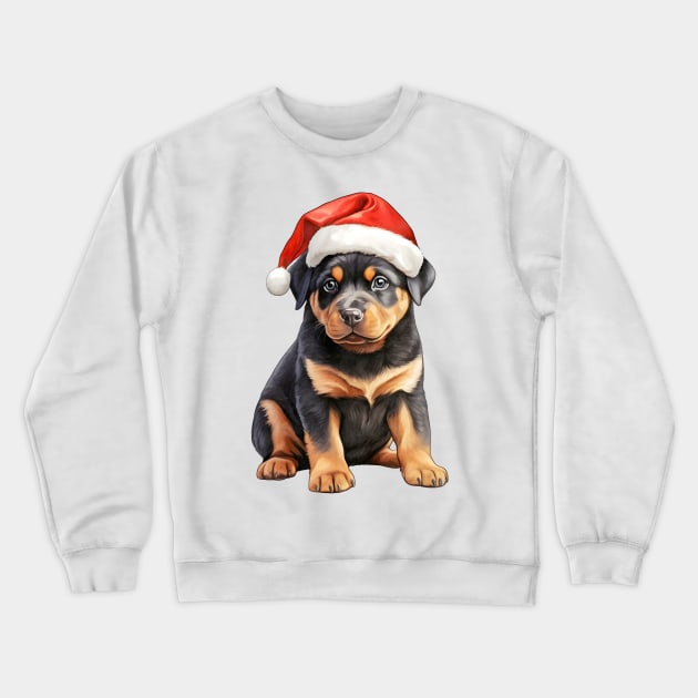 Rottweiler Dog in Santa Hat Crewneck Sweatshirt by Chromatic Fusion Studio